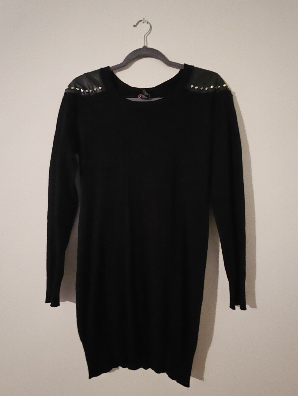 Black Faux Leather Studded Sweater Dress